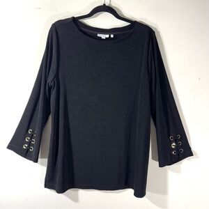 Chico’s Tunic Grommet Bell Sleeves Slinky Knit Black